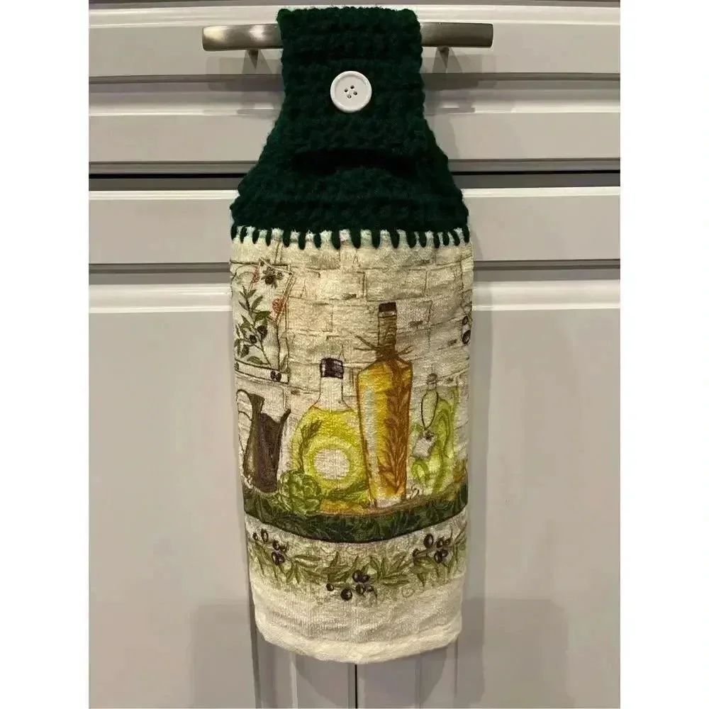 Crochet Top Kitchen Towel- Olive Oil